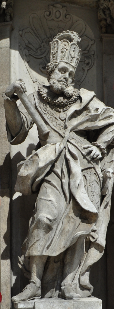 Barocke Statue von Jobst von Mähren am Palais des Statthalters von Brünn (Místodržitelský palác), vom Bildhauer J.L.Weber, errichtet 1742-1749