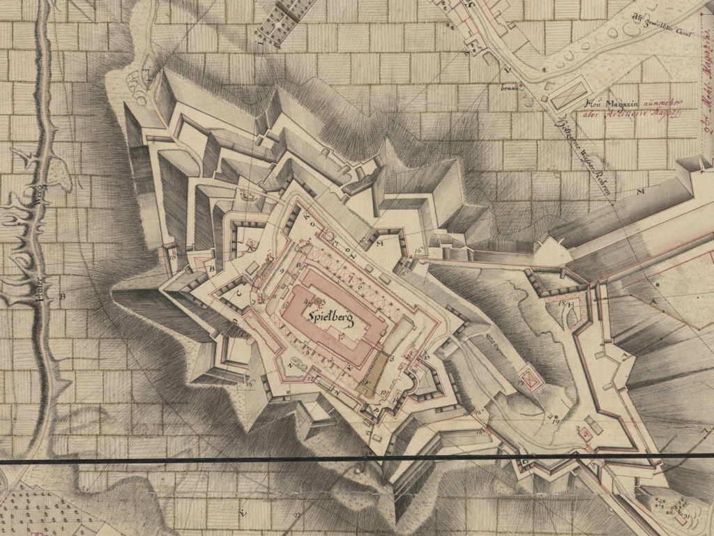 A map of the Baroque fortifications of Špilberk. (Brno City Museum)